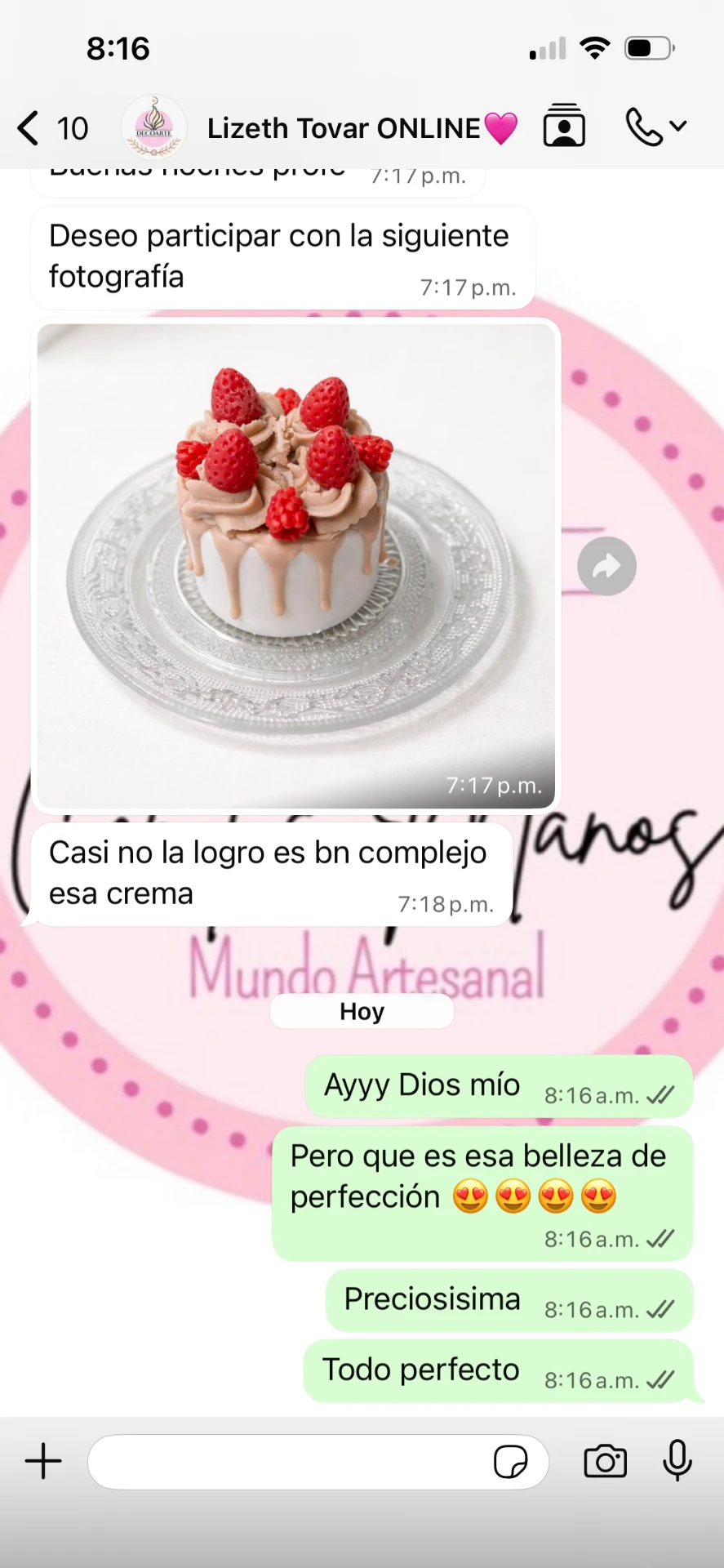 Captura original de una vela de repostería y los mensajes sobre su elaboración