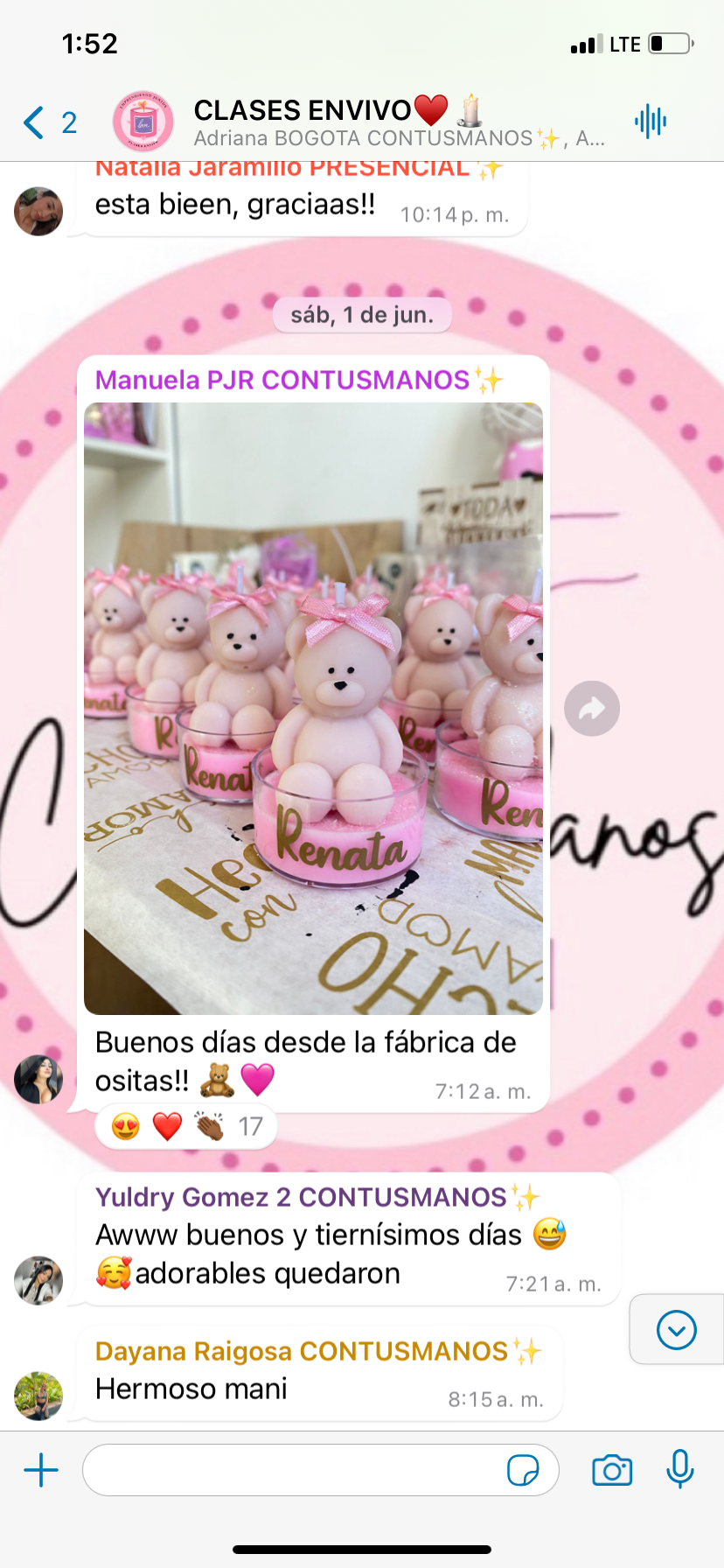 Captura original de velas con ositas y mensajes de la comunidad