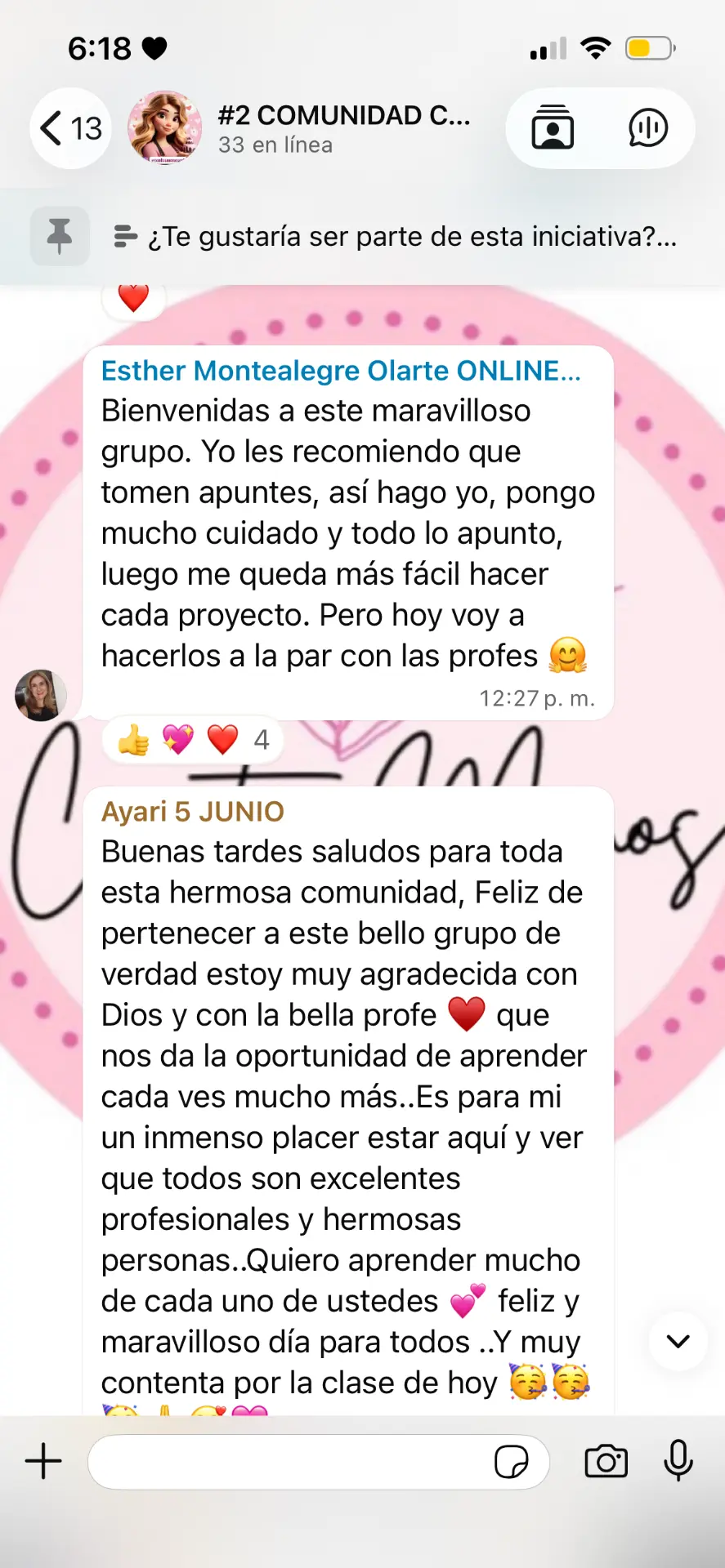 Captura original de mensajes sobre el aprendizaje en la comunidad