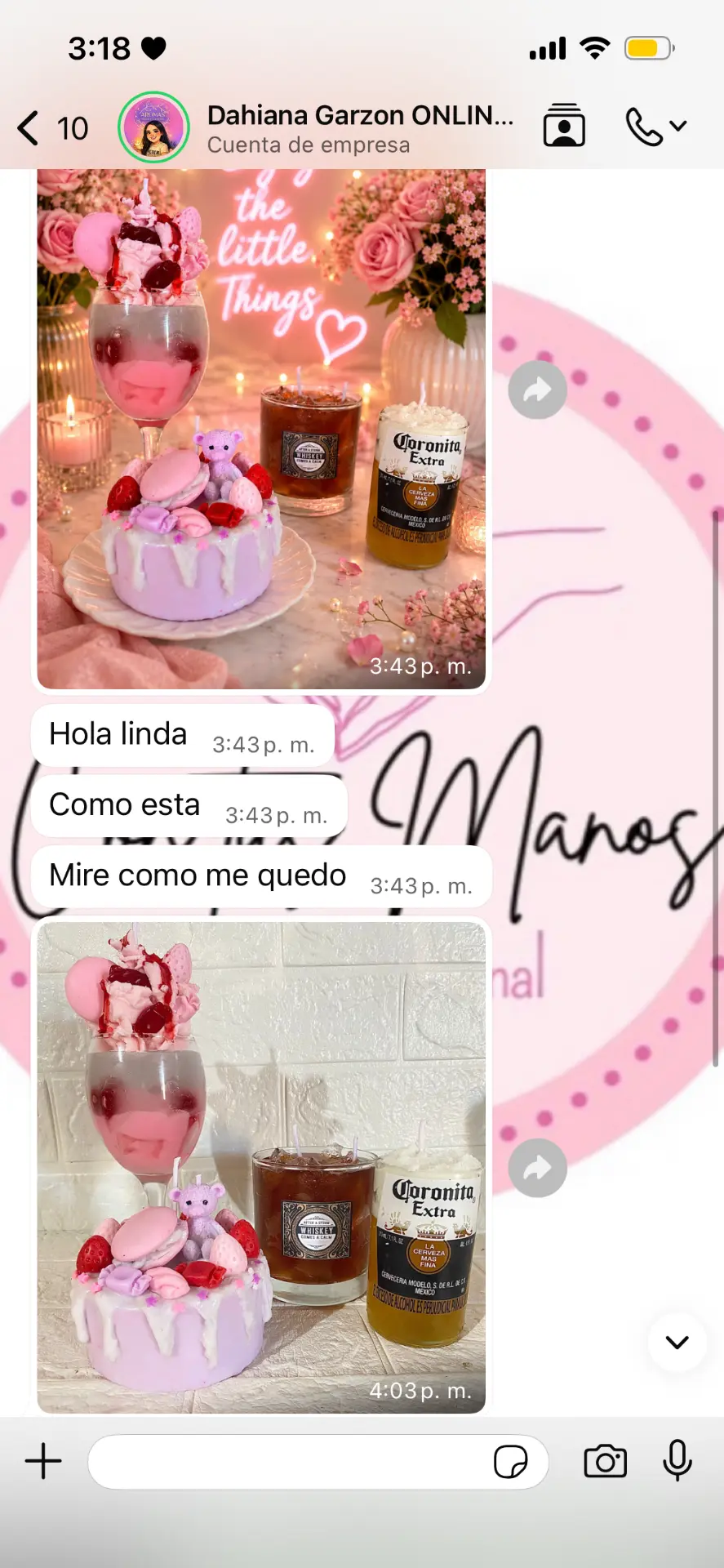 Captura original de velas de repostería compartidas por una alumna